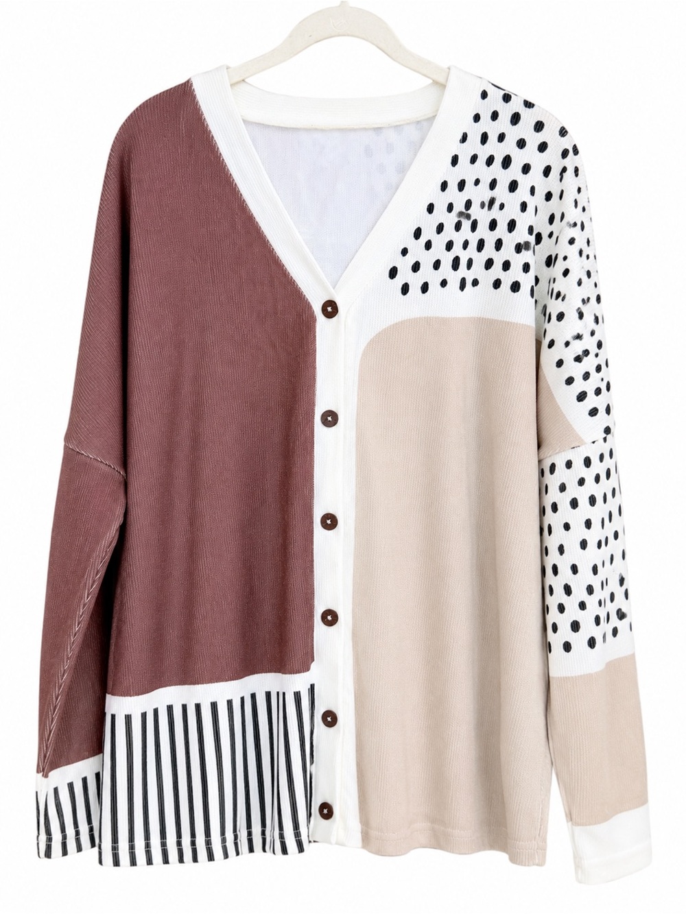 OUFISUN Colorblock Button Front Knit Cardigan Sweater Size L